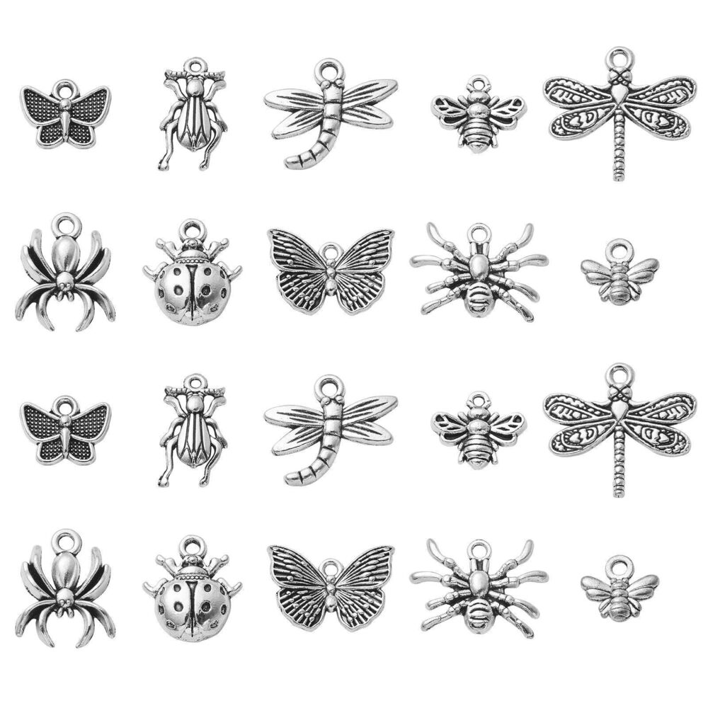 5022 100pcs 10 Styles Tibetan Insect Charms - Antique Silver Spider Bee
